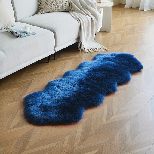 [17592694097587] Alfombra de piel sintética, lavable a máquina, forma irregular, color sólido, para dormitorio y uso en interiores, decoración navideña y de Halloween, azul marino y verde esmeralda.
