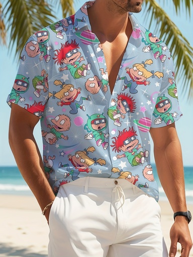 [17597799042898] Camiseta casual de anime para adultos, manga corta holgada, estampado vibrante, tela transpirable para verano, playa y ocio, diseño divertido, lavable a máquina, tela no transparente