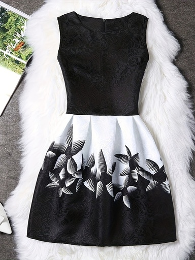 [17615182665155] Vestido Elegante de Mujer con Mangas Cortas (Sin Volumen) y Plisado Acampanado - Vestido Corto hasta la Rodilla, Cuello Redondo y Silueta A-Line para Uso Todo el Año, Lavable a Máquina - Ideal para Looks Casuales a Semi-Formales