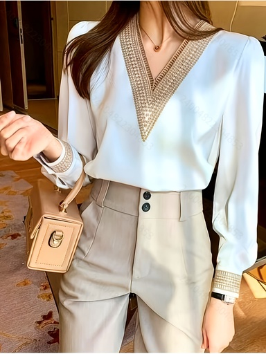 [17606515351724] Blusa Elegante de Manga Larga Blanca 