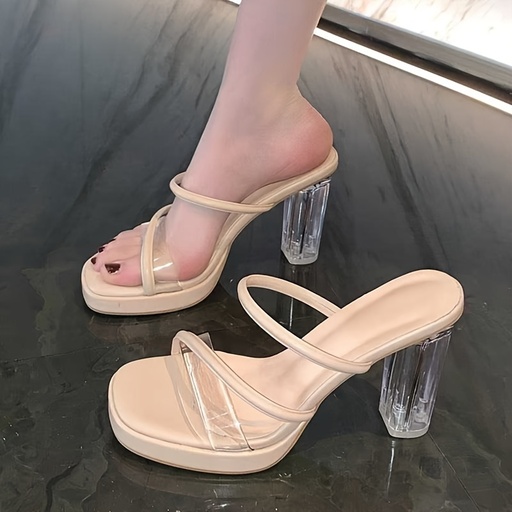 [17614746326403] Sandalias Transparentes de Estilo Coreano con Tacón Grueso para Mujer, Pantuflas Elevadoras de Altura Pequeña, Sandalias para Uso Diario,Zapatillas de Plataforma para Mujer,Zapatillas Transparentes Sin Cordones,Moda Coreana,Diseño Transparente,Calzado de Fácil Mantenimiento,Durabilidad de la Suela