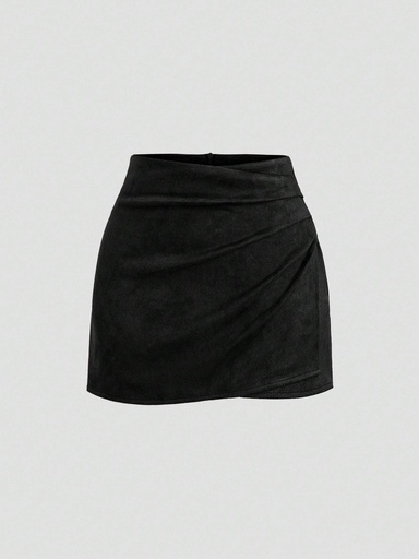 [17616318462565] Falda ajustada plisada color Merlot italiano vintage 2025 | Sexy y seductora, detalles de volantes, ideal para otoño/invierno