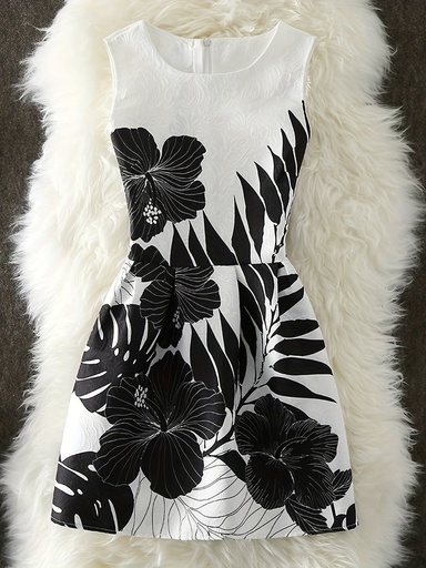 [17604018977054] Vestido Maxi A-Line Elegante sin Mangas para Mujer - Estampado Floral, Dobladillo Acampanado, Cuello Redondo, Vestido Ligero de Verano para Eventos Casuales y Formales, Salidas a la Playa, Vestidos de Playa