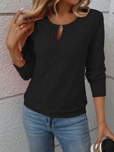 [17612610766619] Blusa Elegante de Mujer con Cuello en V y Manga Larga - Cuello Estructurado con Botones y Detalle de Cuello, Camisa de Oficina a Fiesta con Elasticidad Media, Lavable a Máquina, Top Tipo Chaqueta para Primavera/Otoño (No Requiere Chaqueta) para Uso Casual y Formal