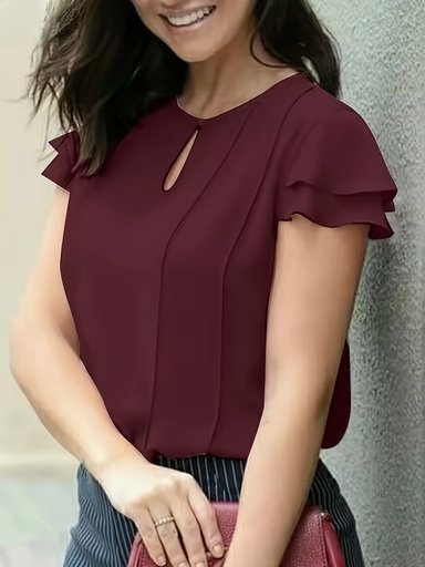 [17597062350945] Blusa Elegante de Manga Corta para Mujer en Color Granate - 