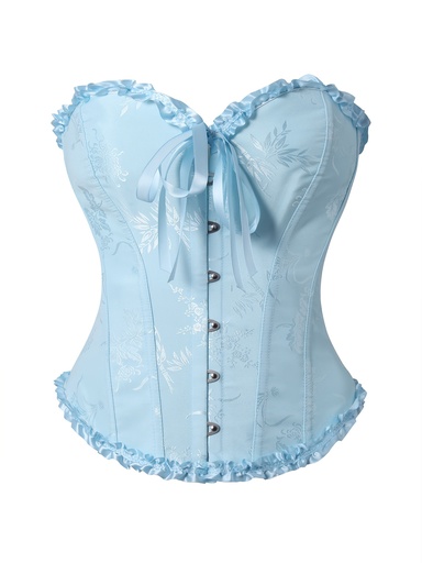 [17608014773177] Top corsé floral celeste para mujer - con cierre de lazo en la espalda, faja ceñida para cintura, ideal para looks formales y diarios - Camisa elegante con estampado floral para fiestas, citas, la oficina - Blusa estructurada no transparente, conjunto para una noche romántica, diseño femenino, corte estructurado, blusa con estilo, amantes de la moda, corsé rojo, corsé para mujer, corsé disfraz de princesa, corsé rosa, corsé fucsia, top corsé para mujer, corsé con estilo para mujer, corsé de no