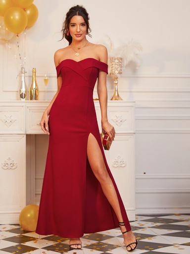 [swdress07191014725] SHEIN Belle Vestido de muslo con abertura de hombros descubiertos doblado