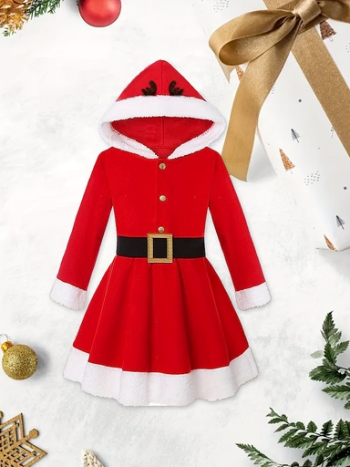 [17613965968965] Vestido de Navidad con diseño de reno, perfecto para fiestas y celebraciones navideñas y de Año Nuevo, con gorro de Papá Noel y copos de nieve, ideal para regalar. Disfraz de Navidad para niño/nina, disfraces de Navidad para niño/nina