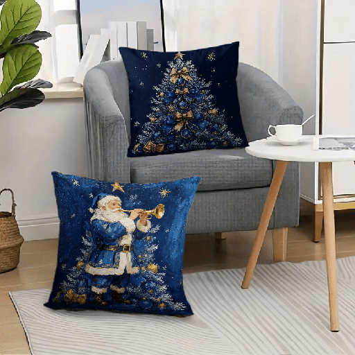 [17615202742279] 2 Fundas de Almohada Navideñas, Diseños de Santa, Muñeco de Nieve y Pájaro, con Cremallera, Lavable a Máquina - Perfectas para Decoración de Sofá y Dormitorio, Esencial de Invierno, Nueva Llegada de Otoño-Invierno, Impresión de un Solo Lado - Diseños de Santa, Muñeco de Nieve, Reno y Caja de Regalo