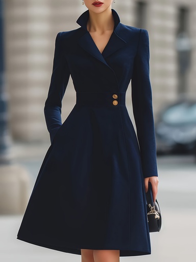 [17607120719204] Vestido Maxi Elegante de Mujer con Bolsillos - Cuello Alto, Manga Larga, Abotonado al Frontal, Dobladillo Fluido, Perfecto para Todas las Estaciones, Ropa Casual a Formal