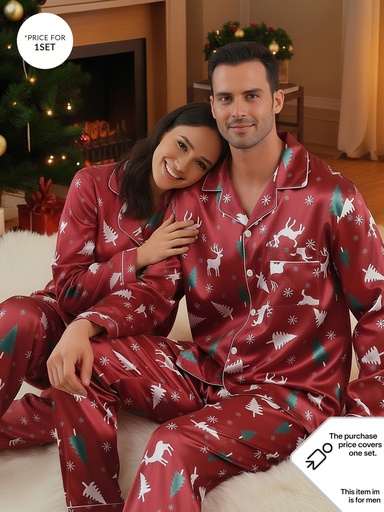 [17610397938418] Conjunto de Pijama Navideño Estilo Pareja para Hombre o Mujer, Camiseta de Manga Larga y Pantalones Rojos, Traje de Ropa Interior para el Hogar para Todas las Estaciones, Cárdigan, Pijamas Navideños para Adultos, Pijamas Lindos para Mujer, Conjunto de Pijama para Mujer, Pantalones de Pijama, Pijamas Esponjosos para Mujer