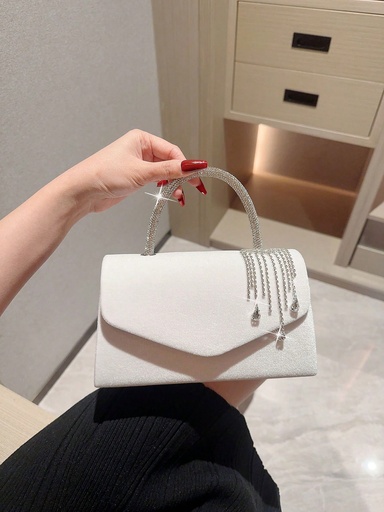 [sg2404117554976531] Bolso de noche elegante para mujer con diseño de borla y brillantes de rhinestone, cluth de rhinestone brillante, bolso de lujo para banquetes, formal para fiesta, bolso de novia listo para fiestas, perfecto para fiestas, bodas, bailes, cenas/banquetes, combinando con vestidos de novia, vestidos formales, vestidos de fiesta, vestidos de cumpleaños