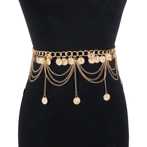 [17605162823283] Cadena para la cintura étnica bohemia para mujer - Cadenas en cascada con colgantes circulares, joyería corporal dorada KC para fiestas, festivales, uso diario - Accesorio en capas para todo el año, ropa de vacaciones, encanto vintage, aspecto artesanal, pieza llamativa, para amantes de la moda