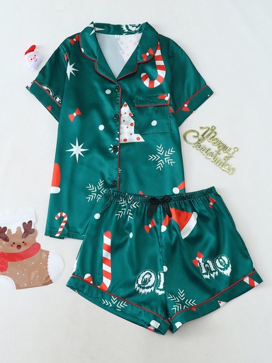 Suave Pijama de Poliéster para Adolescentes, Conjunto de Pijama Suave de Poliéster para Adolescentes - Lavable a Máquina, Camisa con Cuello de Solapa y Shorts para Todas las Estaciones