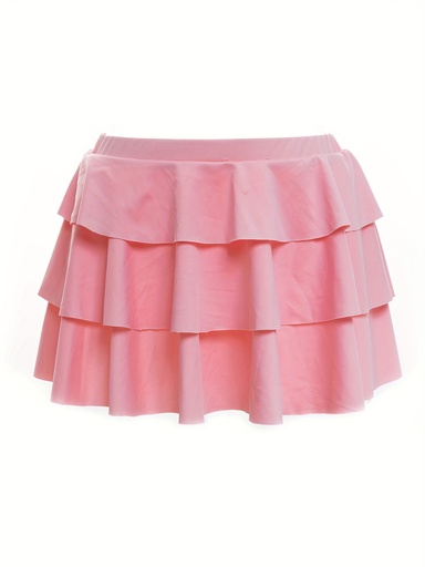 [17594825460409] Mini falda rosa con volantes para mujer - Estilo muñeca sexy y linda, diseño plisado, poliéster ligero, perfecto para fiestas y uso casual, mini falda