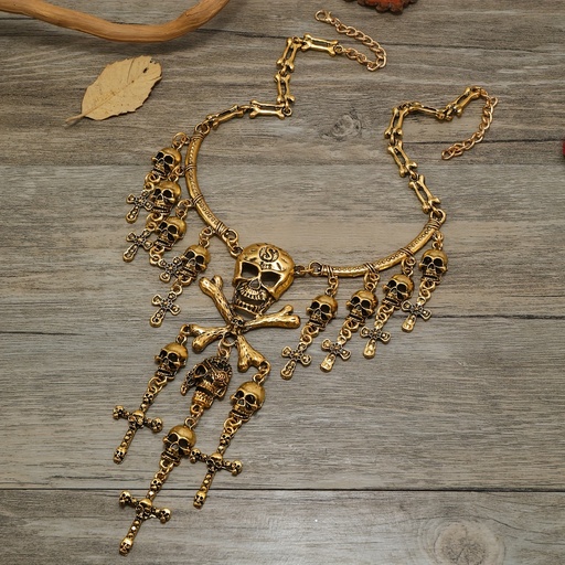 [17609762474269] Collar con Colgante de Calavera Halloween Vintage - Cadena Larga con Diseño Intrincado de Hueso, Chapado en Cobre, Perfecto para Fiestas y Celebraciones, Joyería de Halloween, Joyería de Esqueleto, Set de Collar, Set de Joyería Gótica para Mujer, Joyería de Alta Calidad, Gargantilla Gótica Café con Pendientes, Pendiente Punk Vintage, Collar para Mujer, Collar Largo para Mujer, collares grandes y llamativos, collares de mujer elegantes, joyeria de alta gama, collares de mujer, collares elegante