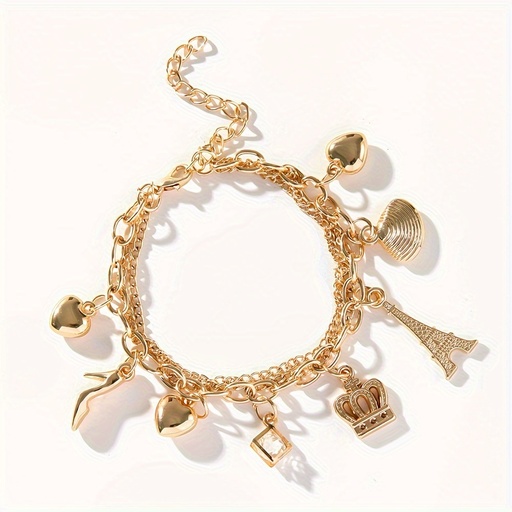 [17592361754355] 1 unidad Collar con dije en forma de corazón y torre Eiffel, con cadena ajustable, elegante joyería de alloy amarillo para mujeres - regalo perfecto para uso diario o fiestas