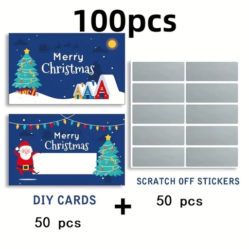 [17609376352622] 100/50pcs Juego de Tarjetas de Rascar Navideñas con Diseño de Santa Claus, Múltiples Estilos Disponibles - Boletos de Recompensa Autorascables para Fiestas, Etiquetas de Regalo, Vales de Regalo Creativos para Actividades Navideñas, Tarjetas en Blanco para Sorteos, Adecuados para Cualquier Fiesta