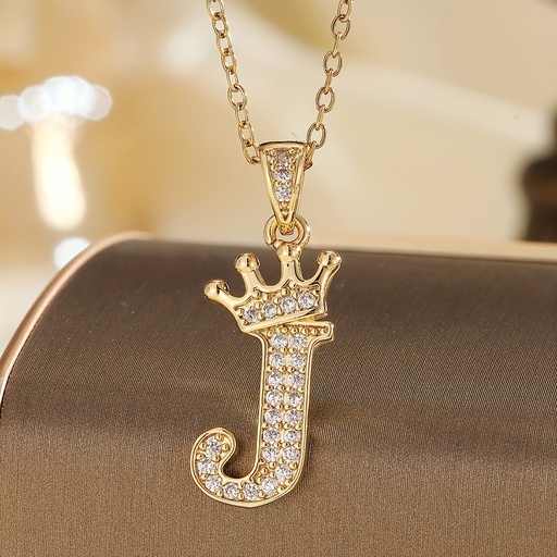 [17607640636619] Collar con Corona y Letra A de Imitación Sintética - Joyería Elegante Dorada, Ideal para Bodas, Día de la Madre y Ocasiones Especiales - Regalo de Lujo con Iniciales para Adolescentes, Diseño Real Brillante, Para Adolescentes, Cadena para Adolescentes, Cadena con Iniciales, Collar con Iniciales para Niña/Adolescente con la Letra E/J, Collar de Oso/Osito, Colgante de Letra para Adolescentes, Collar para Niña, Joyería para Adolescentes, Llavero, Para Adolescentes