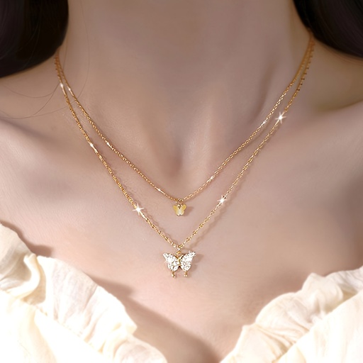 [17601089925912] 1pc Collar de Doble Capa - Minimalista con Tono Dorado, Joyería Delicada para Mujeres, Ideal para Cumpleaños/Aniversario, Collar Elegante para Uso Cotidiano y Formal, Diseño de Doble Dije, Artesanía de Calidad, Presente de Aniversario, Estilo Vintage, Joyería Durable, Joyería para Mujeres, Moda para Mujeres