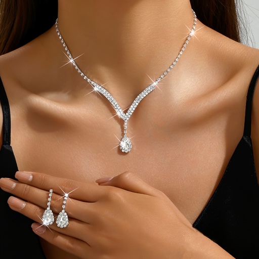 [17605375649544] Conjunto de Collar y Pendientes para Mujer - Diseño en Forma de Lágrima, Ideal para Uso Diario, Bodas, Celebraciones, Halloween y Más