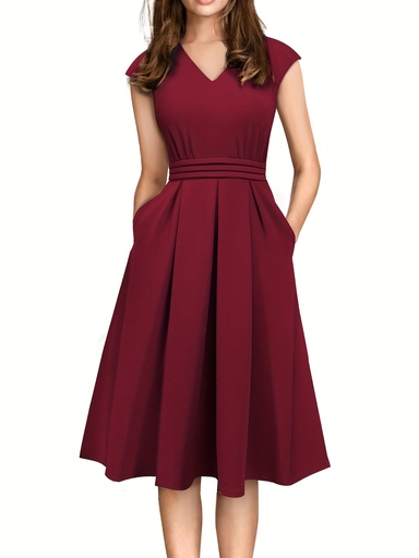 [17610650396643] Vestido Elegante Francés Chic con Cuello en V para Mujer - Traje Formal y Casual para Fiesta, Bodas, Ajuste Favorecedor con Cierre de Cremallera en la Espalda, Vestido de Noche de Verano Lavable a Máquina para Mujer, Vestidos Formales, Diseño Sofisticado, Tejido de Calidad, vestidos de mujer para iglesia, vestidos otoño mujer