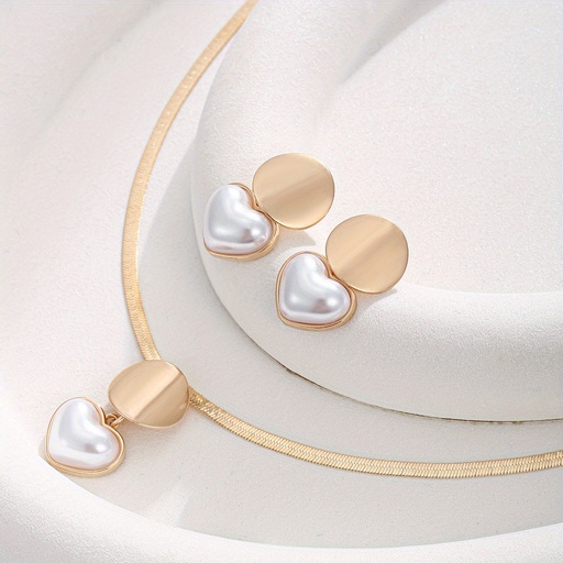 [17608475809977] Un nuevo conjunto de collar y aretes de corazón elegantes para mujer, con un colgante de corazón geométrico dorado, perfecto para un estilo vintage francés. Este regalo es ideal para Navidad, San Valentín y uso diario.