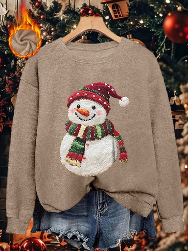 [17614626164864] Suéter de Invierno Cálido para Mujer con Adorno de Muñeco de Nieve y Gorro de Papá Noel - Suéter Verde Suave de Manga Larga con Cuello Redondo, Suéter Cómodo para Vestidos de Fiesta de Navidad, Ropa Casual para el Hogar, Suéter de Navidad, Ropa Festiva, Diseño Divertido