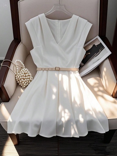 Franclia Vestido ajustado sin mangas de cuello en V de unicolor con cintura ceñida, verano