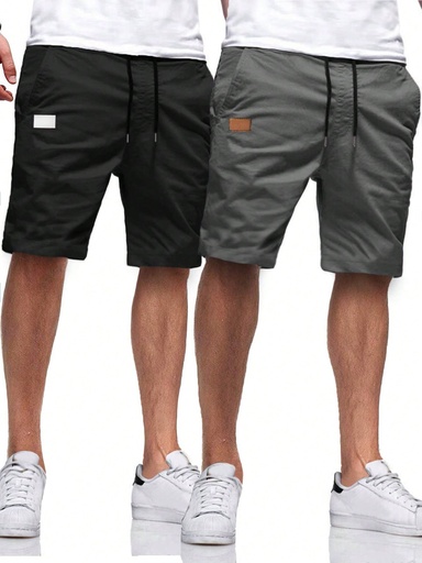 [sm2111172239223812] Manfinity Homme Shorts De Talla Grande Para Hombres Con Cordón Y Parches Con Detalle, 2 Piezas