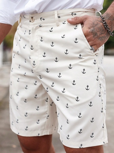 [sm2401185040454172] Manfinity Homme Bermudas estampadas con patrón de anclas para hombres, con bolsillos inclinados y colorido gráfico de trabajo