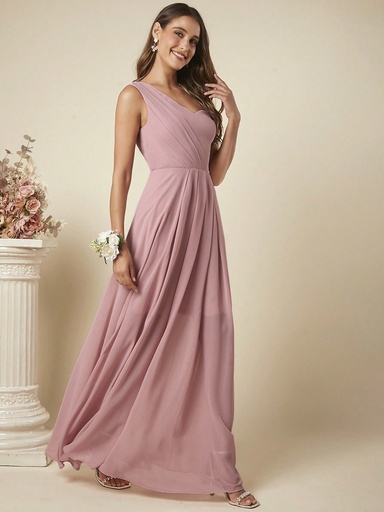 [sz2304278380369081] Vestido largo de gasa con un solo hombro, vestido elegante