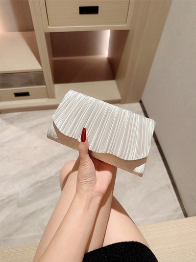 [sg2404015567111110] 1 pieza Bolso de embrague formal de estilo plisado de satén clásico, elegante para baile de graduación, boda, baile, bolso de cadena tipo sobre, bolsos perfectos para fiesta, boda, baile de graduación, cena/banquete, artículos esenciales para bodas, que combina perfectamente con vestido de graduación y vestidos de baile de graduación