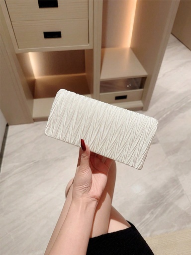 [sg2412231159937169] 1 pieza Bolso de noche plisado de satén blanco, bolso de mano mini elegante y minimalista para mujer, adecuado para citas, fiestas formales, bodas y galas, incluye cadena desmontable