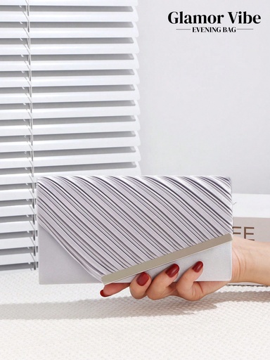[sg2405162377358293] Bolso de mano para mujer, bolso de noche de seda sintética plisada con decoración metálica, bolso de mano, bolso cruzado, adecuado para eventos formales, fiestas, bodas, cumpleaños, San Valentín, discoteca