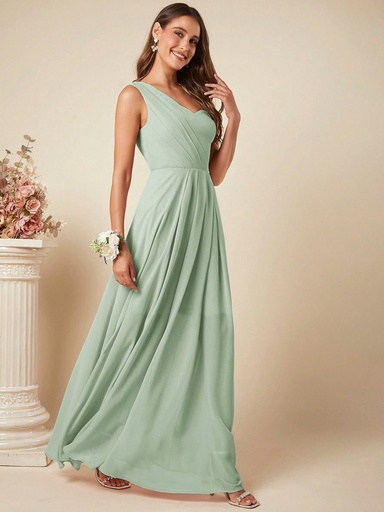 [sz2304278380371676] SHEIN Belle Vestido elegante de dama de honor con diseño asimétrico de hombro, con pliegues, para mujer (adulto)