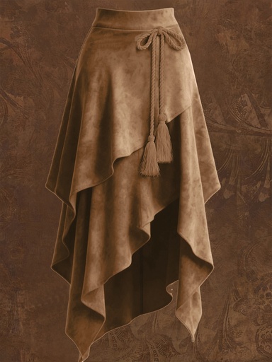 [17617771909334] Falda Larga Vintage Occidental con Flecos y Nudo Irregular para Mujer
