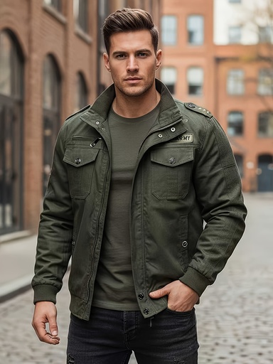 [17610553618124] Chaqueta de Motociclista para Hombre de Invierno a Prueba de Viento con Diseño de Utilidad de Múltiples Bolsillos, Cuello Alto Engrosado y Caliente & Insignias Bordadas - Abrigo de Piloto de Ajuste Holgado (Tallas Grandes Disponibles) para Otoño y Clima Frío - Ropa de Calle Exterior