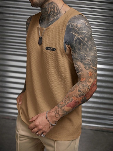 [sm2306022999265301] Manfinity LEGND Camiseta sin mangas casual tejida de punto para hombre con cuello redondo e impresión de letras para verano