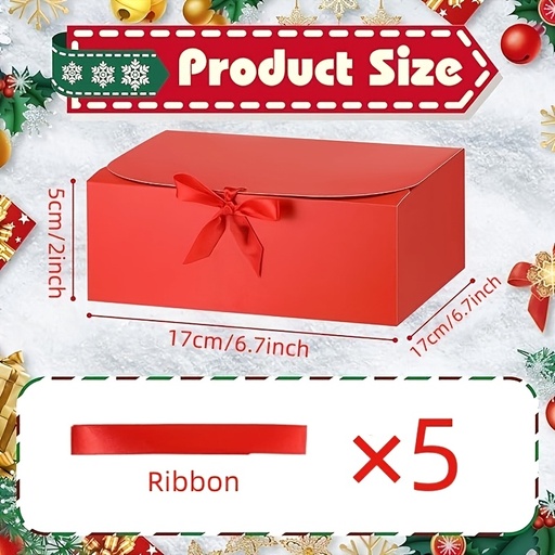 [17620215914465] Regalo Para Ella/Él 5 sets Caja de Regalo Roja | Cajas de Papel Duraderas con Cintas de Cordel para Decoración Navideña, Empaque de Snacks, Recuerdos de Boda, Despedida de Soltera, Cumpleaños, Aniversario y Regalos de Inauguración de Casa
