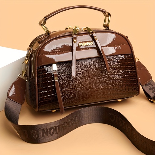 [17614603867295] Bolso Bandolera de Textura de Cocodrilo para Mujer con Correa Desmontable - Bolso Ideal para Uso Diario, Fiestas - Cierre de Cremallera