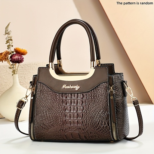 [17616219023920] INCK Bolso de Mujer con Textura de Cocodrilo, Correa Ajustable de Bandolera/Hombro, Cierre de Cremallera - Elegante y Versátil, Ideal para Viajes y Uso Diario - Diseño Duradero y Fácil de Limpiar