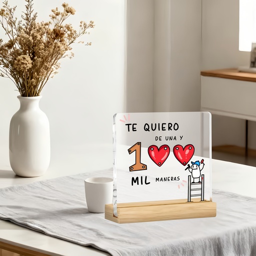 [17620389984316] 2D Plano - [2D Plano] Letrero y Placa Decorativa Acrílica 2D | Mensaje Romántico en Español "Te Quiero de Mil Maneras" con Corazones, Ideal para San Valentín, Aniversario, Cumpleaños, Entusiastas del Idioma Español