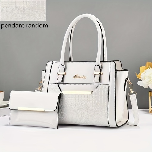 Bolso de mujer de dos piezas, nuevo bolso transfronterizo, tendencia retro europea y americana, bolso de mano con estampado brillante de cocodrilo y pulpo, bolso de hombro grande