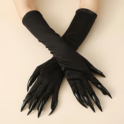 [17592718448218] Guantes negros de garra con uñas largas, estilo elegante, de manga completa, ideales para Halloween y fiestas temáticas, accesorio de moda