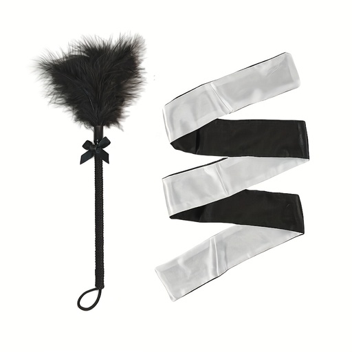 [17592769749929] Varita de plumas artificiales, accesorio de estilismo para fiestas, gadget de juego, juego de antifaz reversible blanco y , lazo de cinta de satén en Y, antifaz de satén para adultos