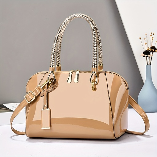 [17597477796227] Bolso de noche brillante para mujer, correa ajustable y desmontable, asas doradas, cierre de cremallera y correa para la muñeca, opciones multicolor (negro/caqui/beige/azul/blanco/rojo), ideal para bodas, fiestas, eventos formales, accesorio de boda, bolso elegante, detalles metálicos