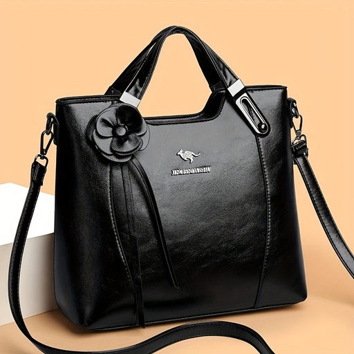 [17617443834546] Bolso Tote de Mujer de Gran Capacidad con Inspiración Vintage - Elegante Bolso Marrón con Herrajes en Tono Dorado, Cierre de Cremallera y Correa Desmontable, Sintético Duradero para el Trabajo