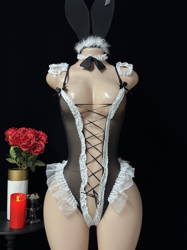 [17616616668779] Lencería Sexy de Conejita para Noche de Halloween y Navidad, Vendaje, Entrepierna Abierta, Deseo Puro, Perspectiva de Juego de Roles, Juego de Uniforme al por Mayor