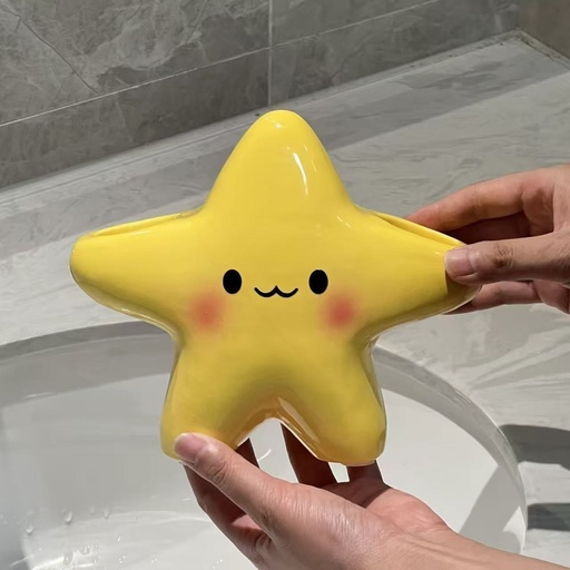 [17619517555163] 1pc Portacepillos en Forma de Estrella - Organizador de Baño de Plástico Independiente con Diseño de Cara, Forma de Estrella Adorable y Ahorradora de Espacio para Encimera, Lavabo, Bañera - Sostiene Cepillo de Dientes y Pasta Dental (Sin Instalación) - Decoración de Baño